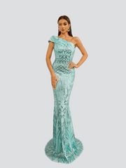 One Shoulder Sequin Evening Dress