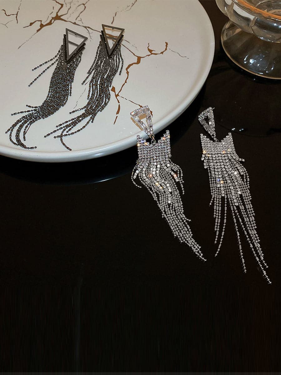 Angular Inlay Diamond Tassel Earrings