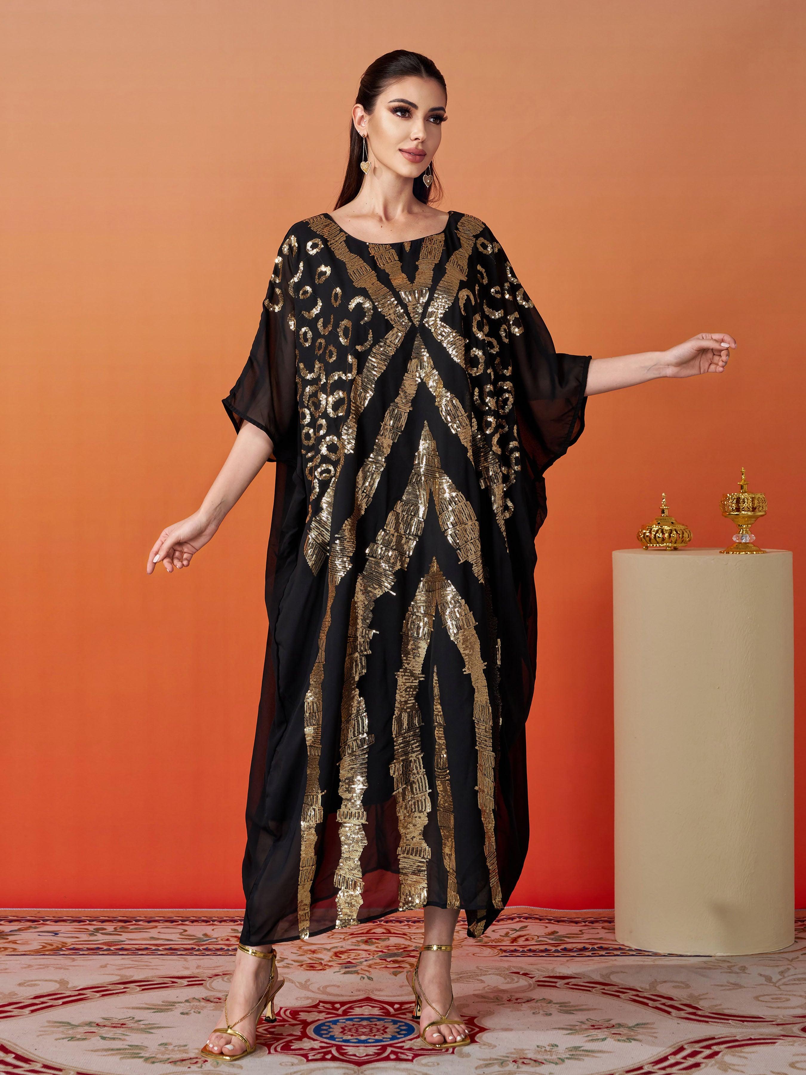 Crew Neck Sequin Mesh Cocoon Dress