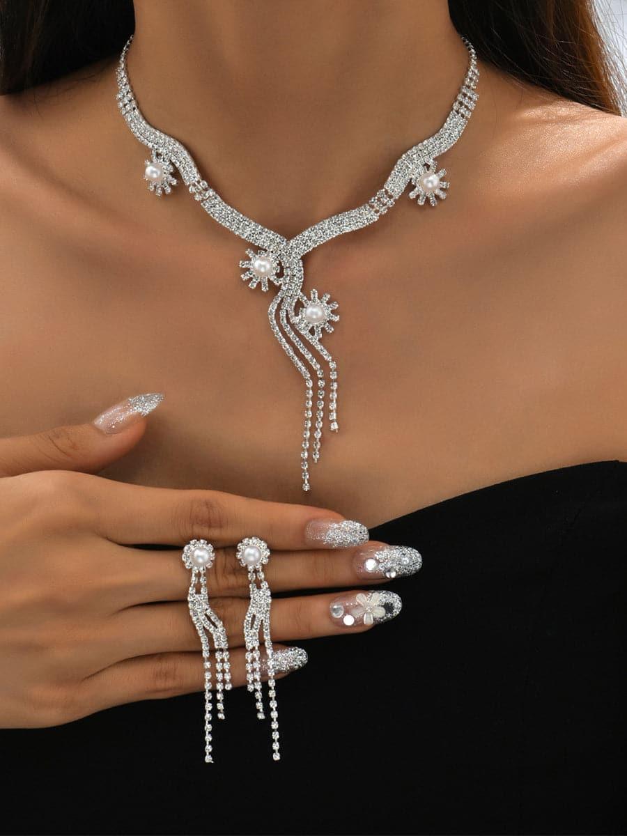 Sparkling Pearl Drop Crystal Necklace Set