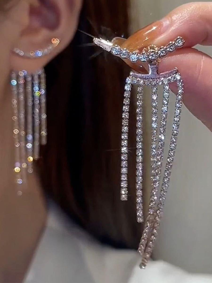Missord S925 Silver Needle Inlay Stone Tassel Earrings