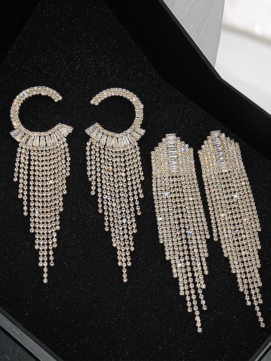 Rhinestone Sparkling Tassel Zircon Earrings
