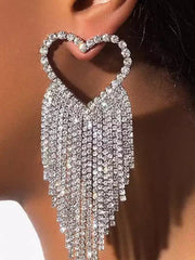 Heart Inlay Stone Tassel Earrings