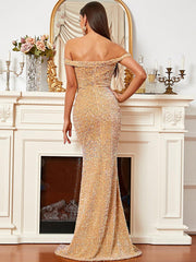 Off Shoulder High Split Prom Dress