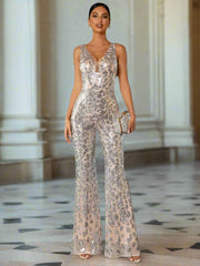 Sleeveless Cutout Sequin Jumpsuits