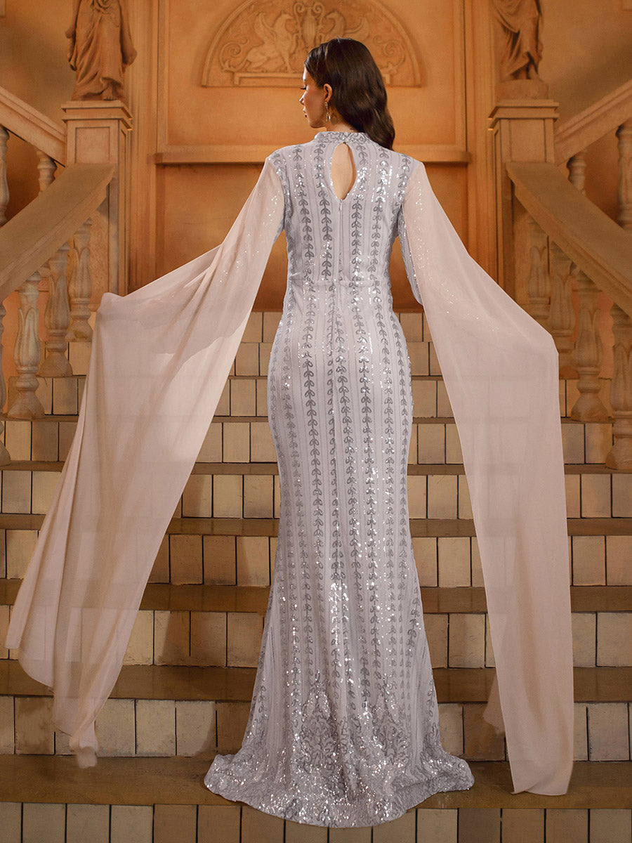 Stand Collar Leaf Sequin Arabian Dress