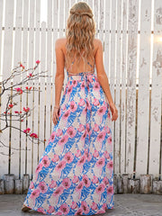 Deep V Neck Floral Vacation Dress