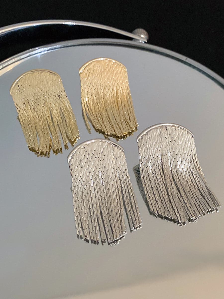Ruched Curved Tassel Stud Earrings