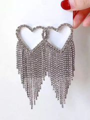 Heart Inlay Stone Tassel Earrings