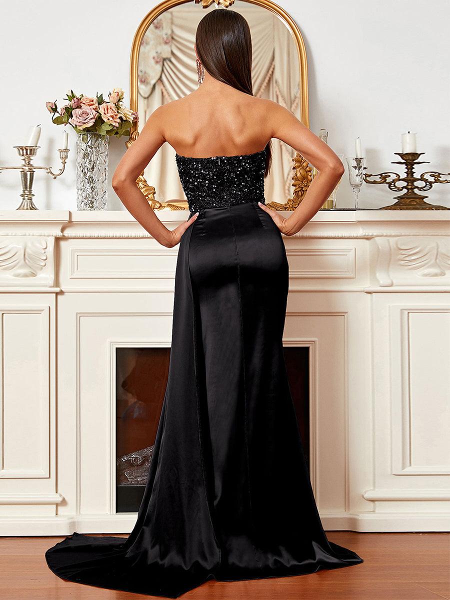 Tube Top High Split Satin Prom Dress