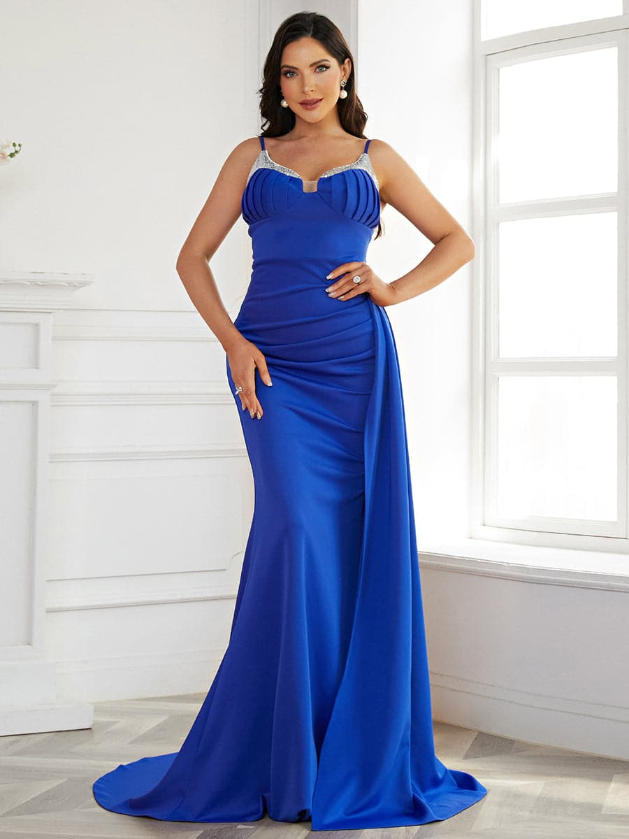Spaghetti Draped Mermaid Evening Dress