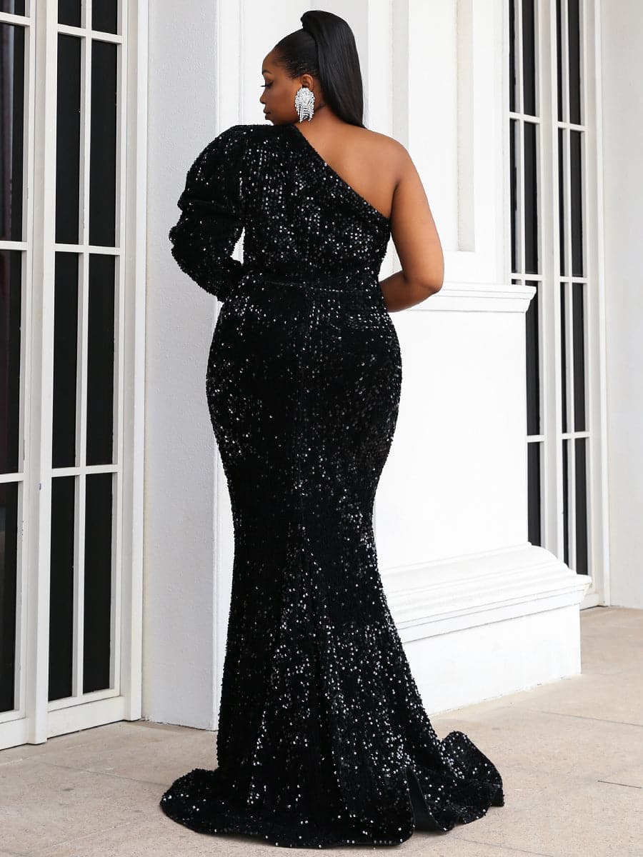 Missord Plus Cut Out Front One Shoulder Sequins Dress