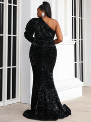 Missord Plus Cut Out Front One Shoulder Sequins Dress