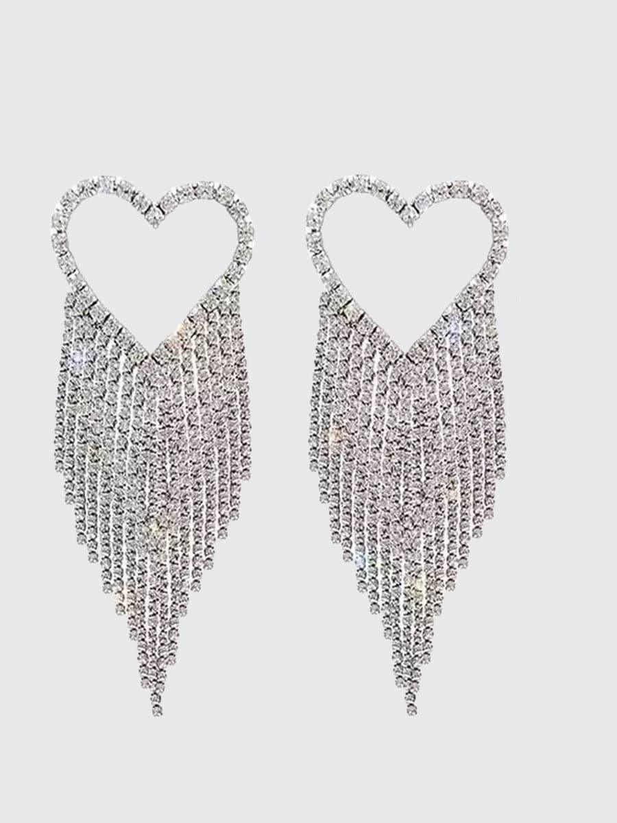 Heart Inlay Stone Tassel Earrings