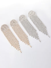 Chain Alloy Inlay Stone Long Tassel Earrings