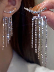 Missord S925 Silver Needle Inlay Stone Tassel Earrings