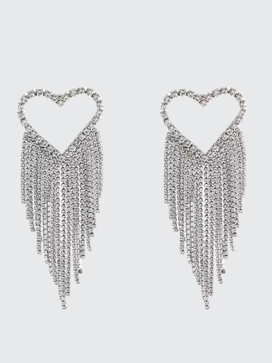 Heart Inlay Stone Tassel Earrings