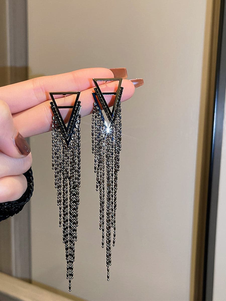 Angular Inlay Diamond Tassel Earrings