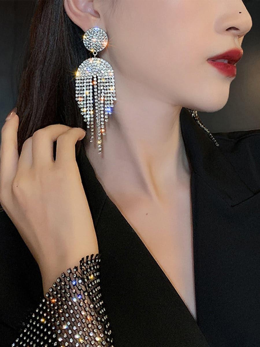 Tassel Inlay Stone Long Drop Earrings