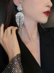 Tassel Inlay Stone Long Drop Earrings