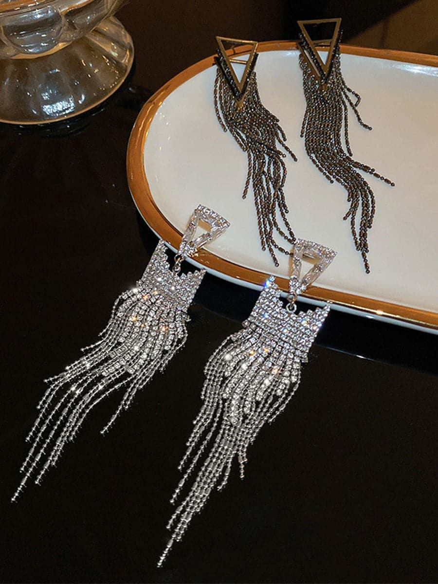 Angular Inlay Diamond Tassel Earrings