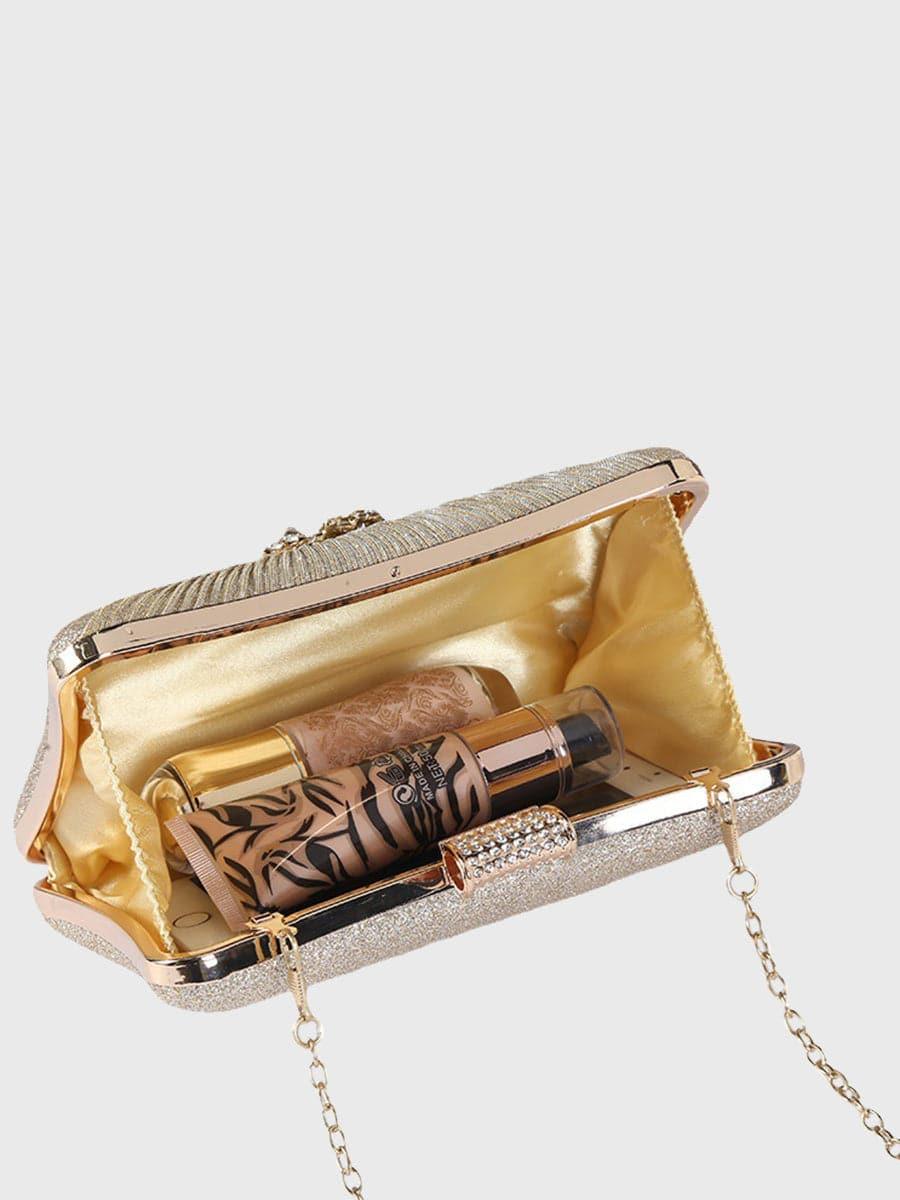 Fold Inlay Stone Square Evening Clutch Bag Shoulder MNBF011