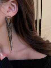 Angular Inlay Diamond Tassel Earrings