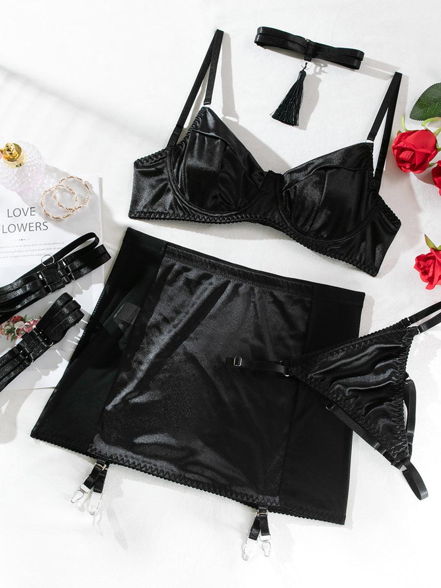 Satin Tassel Sexy Lingerie 4 Piece Set