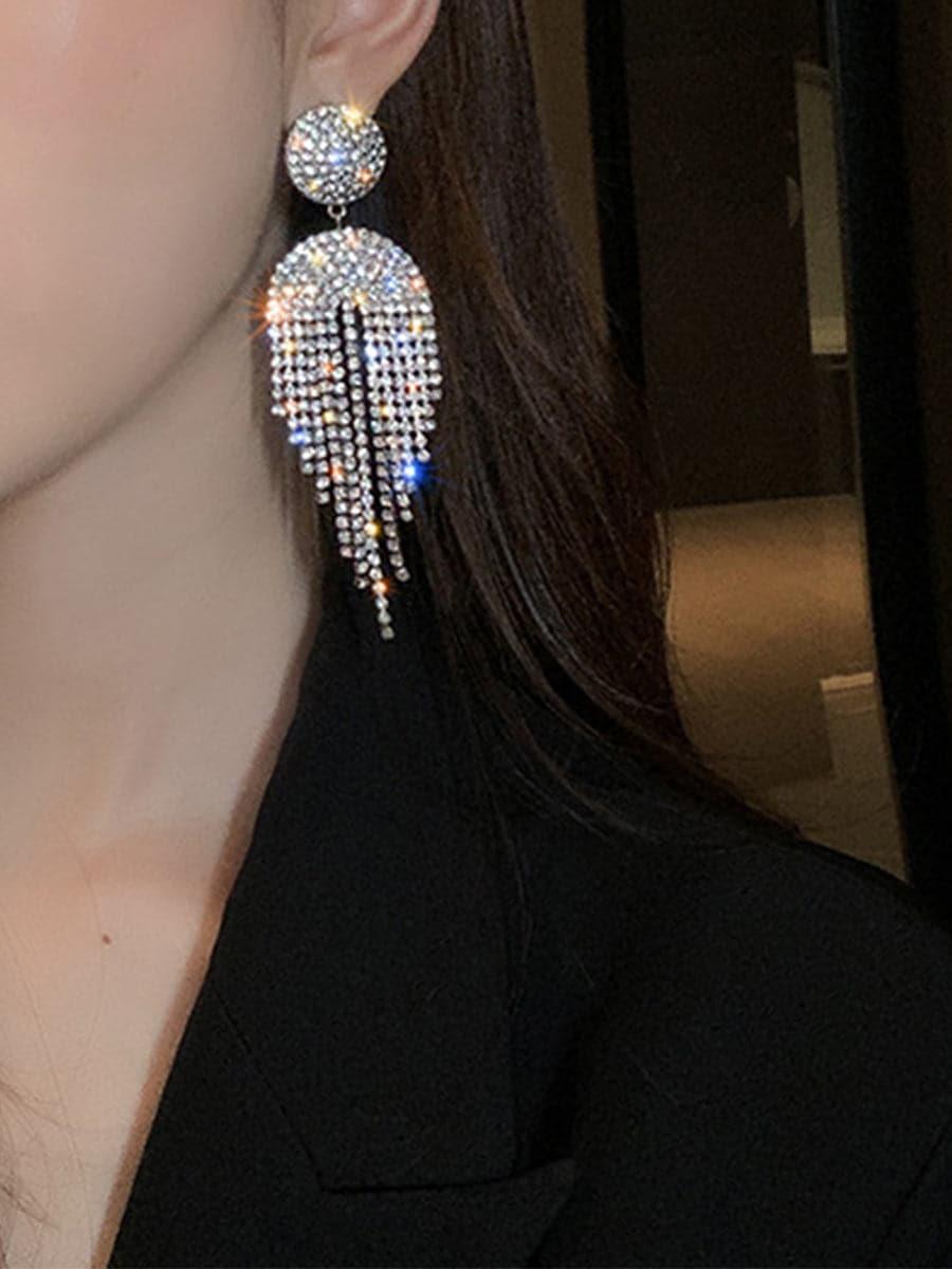 Tassel Inlay Stone Long Drop Earrings