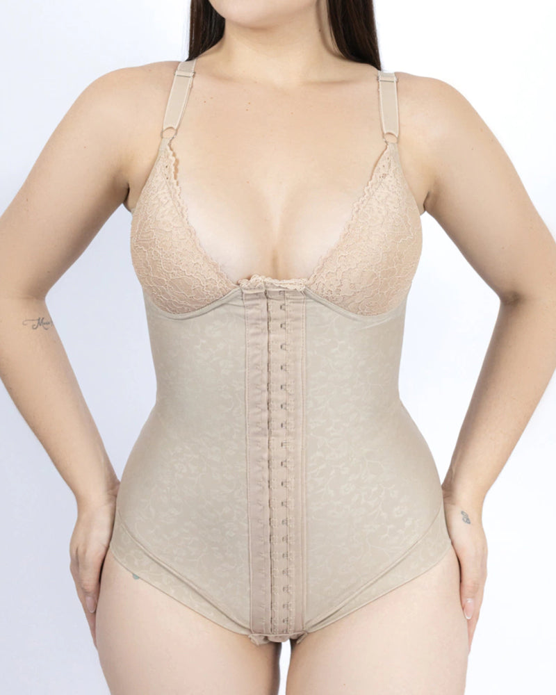 Buttoned Lace Bust-enclosing Bodysuit Shapewear