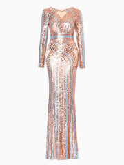 Backless Crew Neck Rosegold Sequin Dress