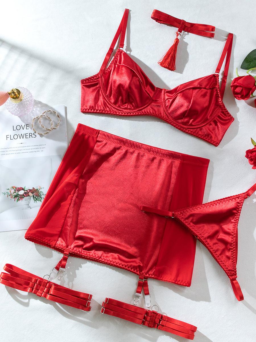 Satin Tassel Sexy Lingerie 4 Piece Set