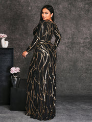 Plus Long Sleeve Sequin A-line Dress