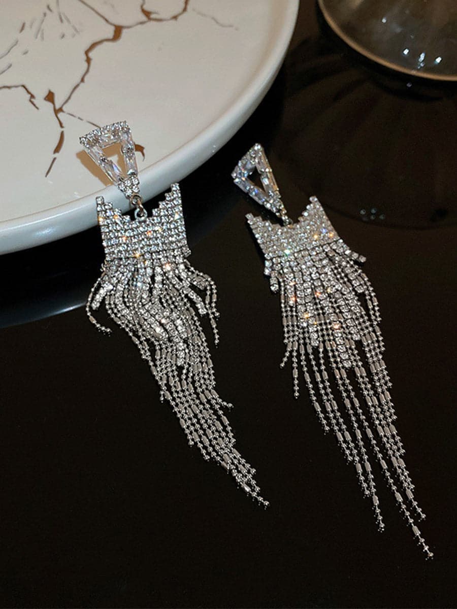 Angular Inlay Diamond Tassel Earrings
