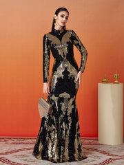 Stand Collar Sequin Prom Dress
