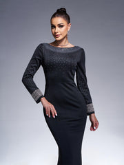 Elegant Black Long Sleeve Backless Prom Dress