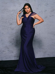 Plus Navy Polka Dots Mermaid Backless Prom Dress