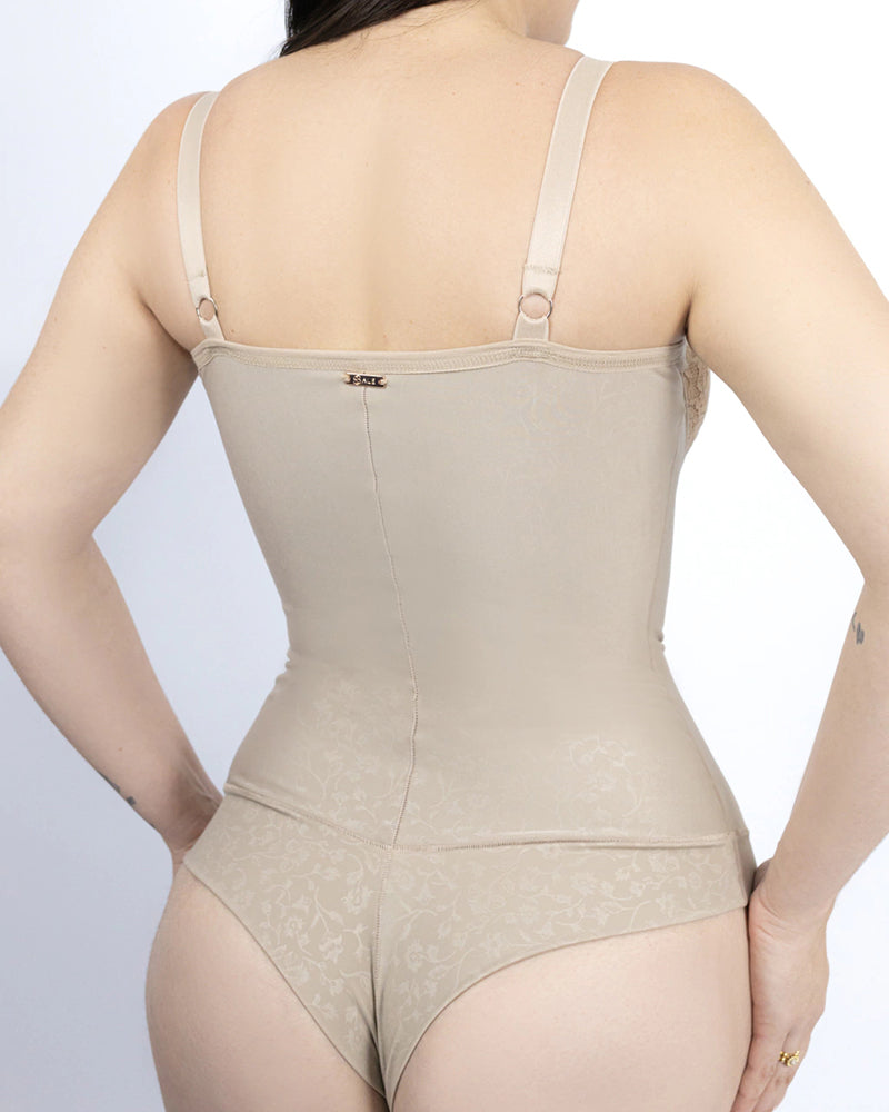 Buttoned Lace Bust-enclosing Bodysuit Shapewear