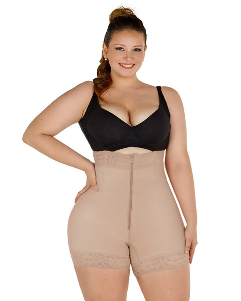 High Waist Front Zipper Booty Shaper Colombian Shapewear Short