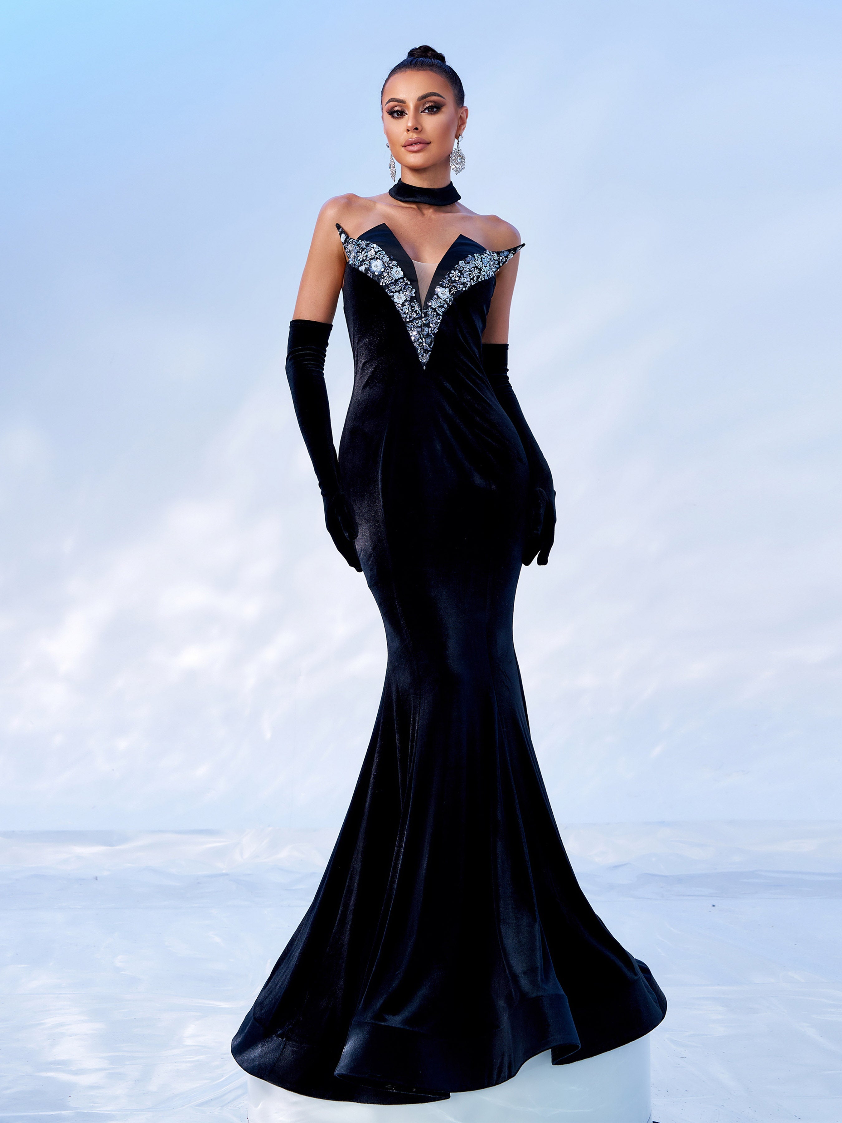 Velvet Sweetheart Neck Mermaid Evening Dress