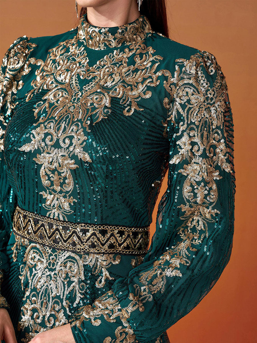 Lantern Sleeve Sequin Maxi Dress
