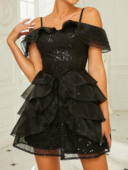 Cold Shoulder Tiered Sequin Party Dress