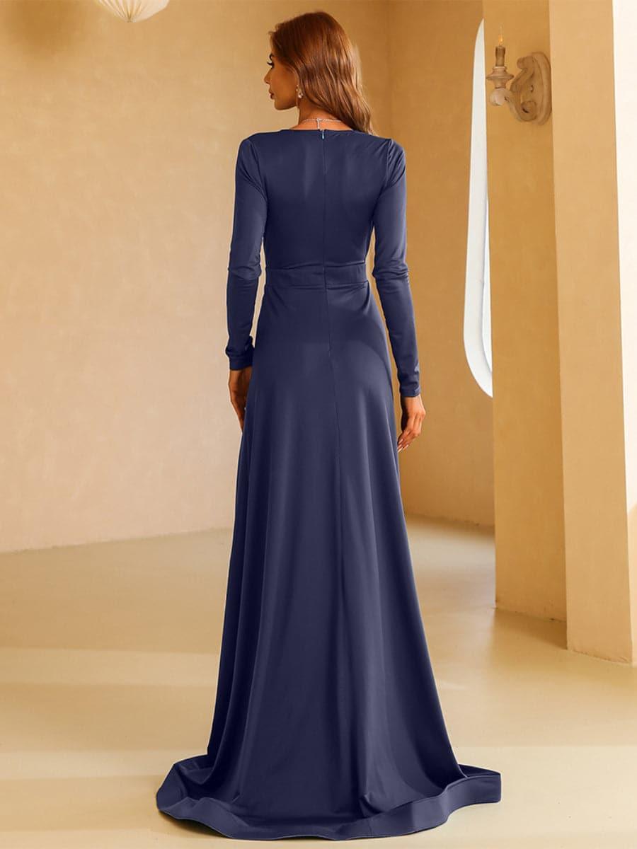 V-neck Long Sleeve Split Maxi Dress