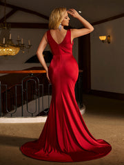 Red Knot Backless Mermaid Evening Dress