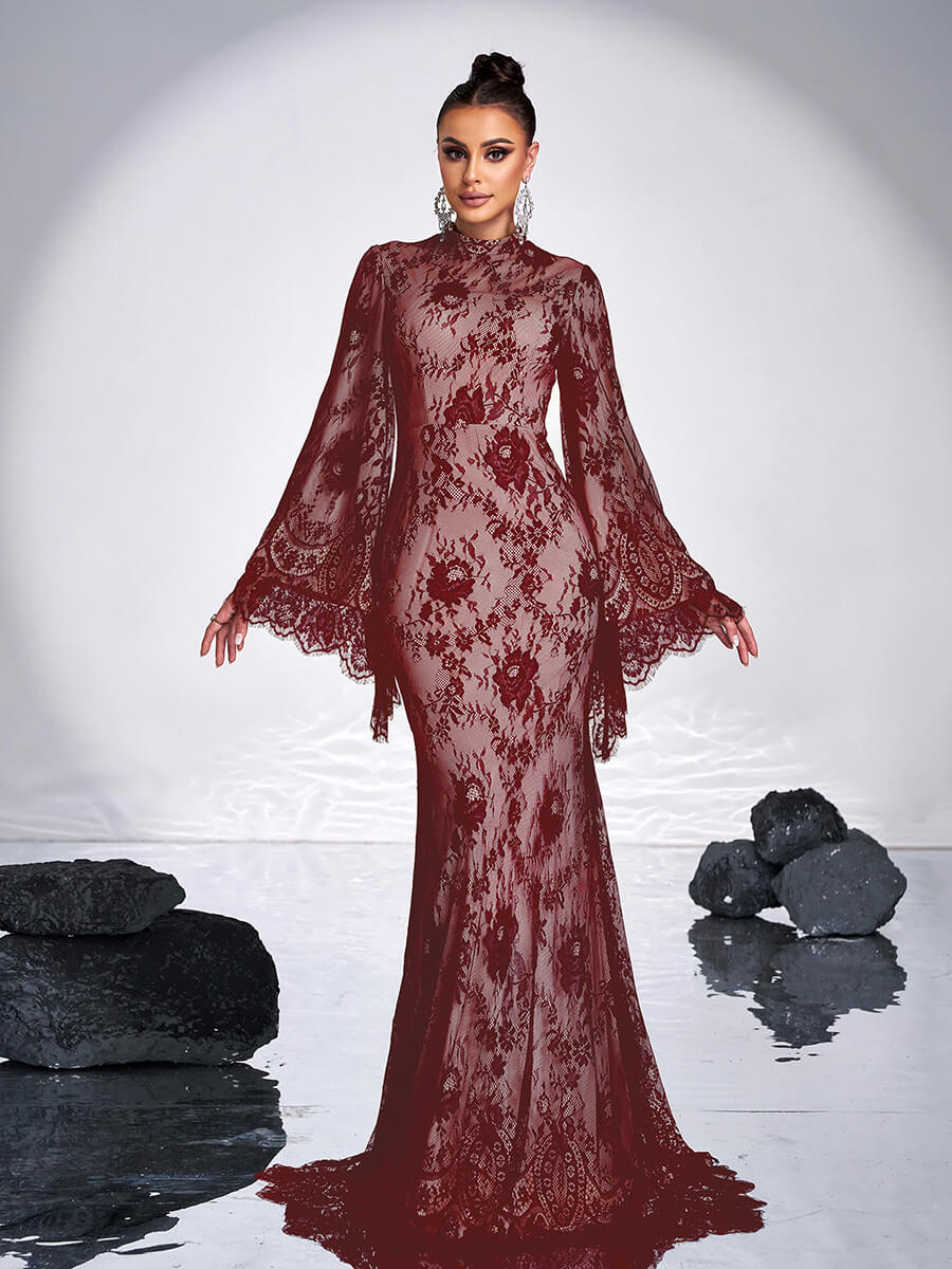 Long Sleeve Lace Evening Dress