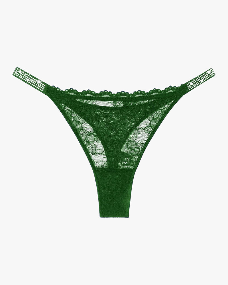 Lace Thongs with Rhinestone-Embellished Strap