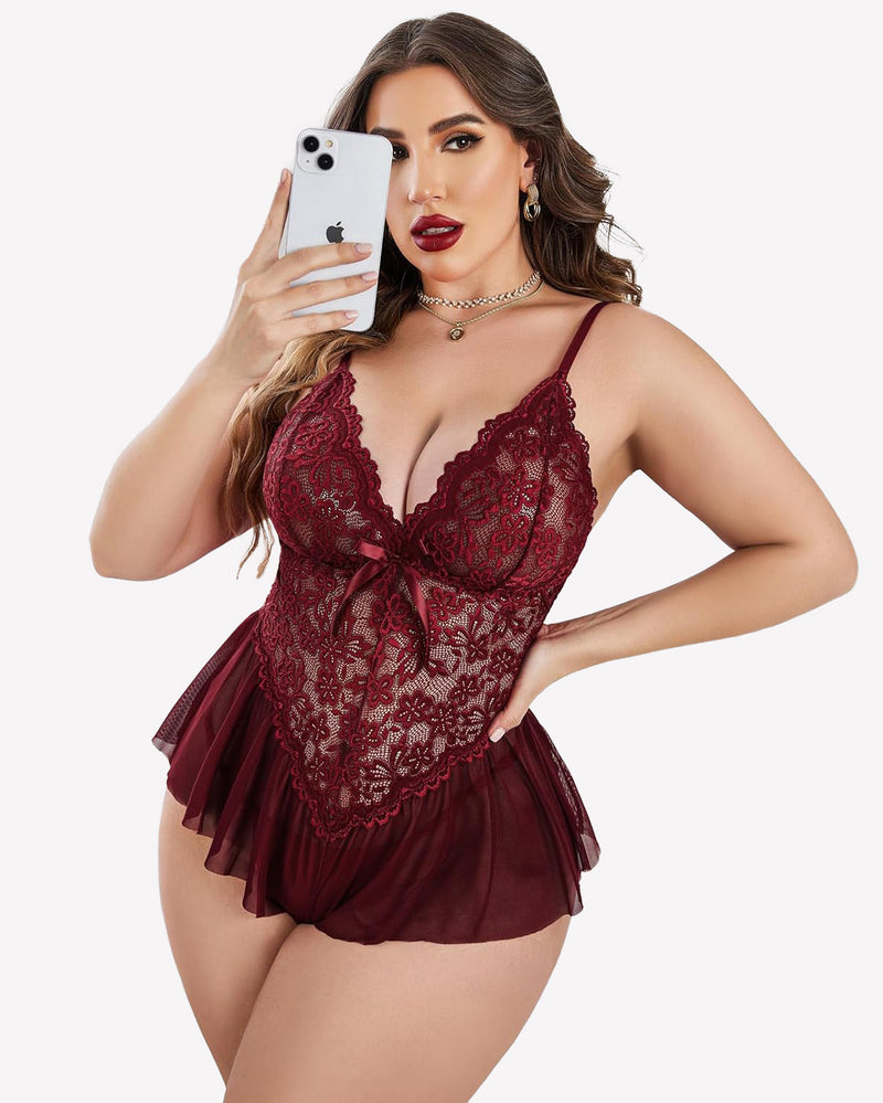 Plus Size Lingerie Lace Bodysuit