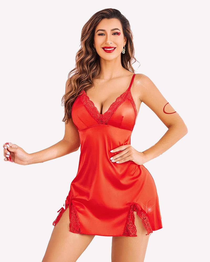 Lingerie Satin Lace Mini Dress