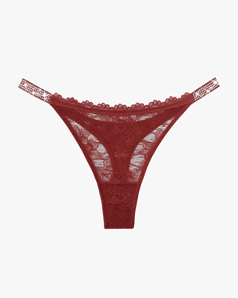 Lace Thongs with Rhinestone-Embellished Strap