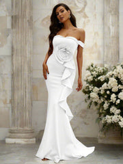 Off Shoulder Ruffled Evening Dress